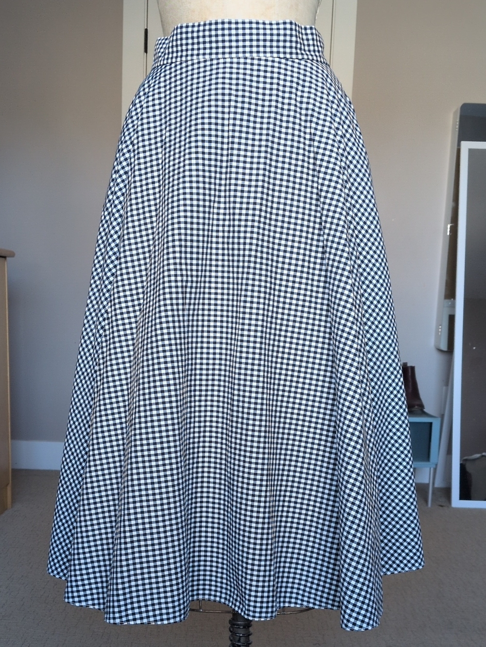 Uniqlo Black and White Gingham A-Line Midi Skirt